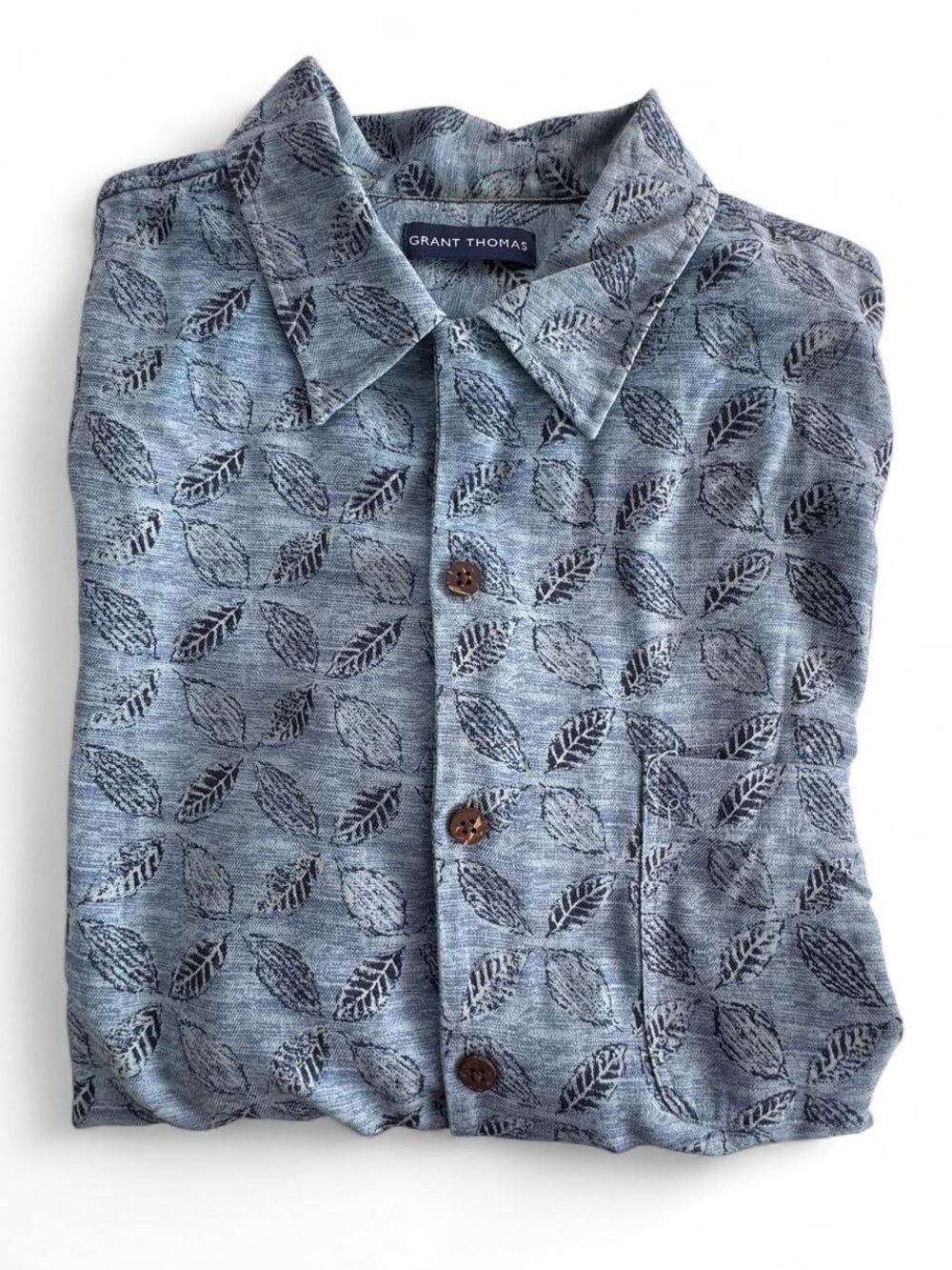 Grant Thomas Men's XL 100%Silk Leaf Print Short Sleeve Button Down Shirt